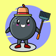 Agricultural worker cartoon bomb with pitchfork vector image cute style design for t-shirt, sticker, logo element