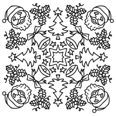 Christmas Mandala Decoration with Santa Claus. Hand drawing illustration.