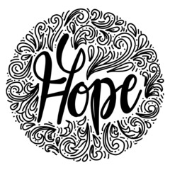 Word hope hand lettering. Decorative style.