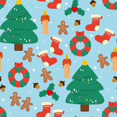 Seamless pattern with cute cartoon christmas and winter stuff. for fabric print and textile, kids wallpaper, gift wrapping paper