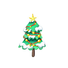 Cute illustration of Christmas tree. Cartoon style of art. Illustration for invitation cards or chrismas prints. Cute spruce. Gold star and garland. Christmas card.