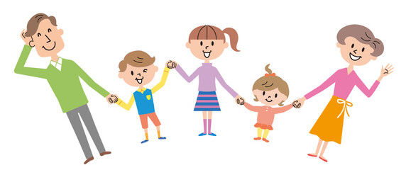 5人家族　手つなぎ　イラスト