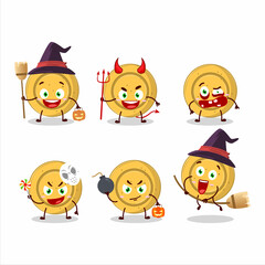 Halloween expression emoticons with cartoon character of dalgona candy circle
