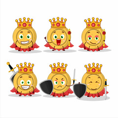 A Charismatic King dalgona candy circle cartoon character wearing a gold crown