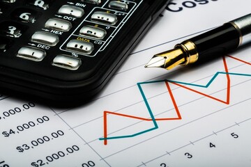Calculator and Pen on Business Graphs
