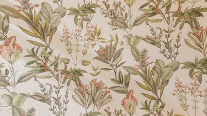 Patrón con flores de primavera y hojas florales para papel pintado o tela. Mosaico botánico.