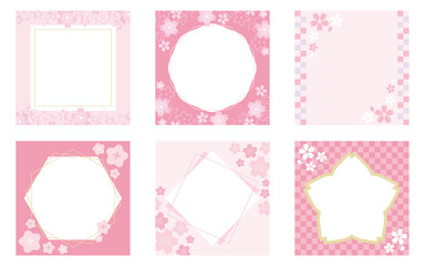 桜の正方形フレーム ／バナー／背景（ピンク）