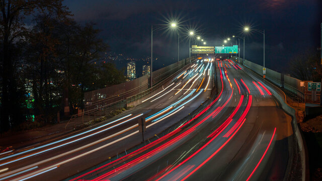 Long exposure on the Iron Iron Workers Memorial Bridge in Vancouver British Columbia