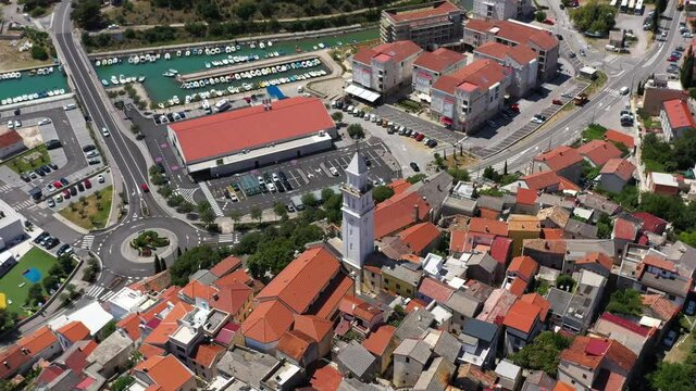 Aerial View Of Mediterranean Coastal Town Crikvenica, Istria, Croatia - drone shot