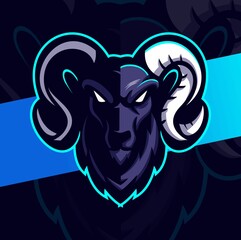 goat ram head mascot esport logo design character for sport game and farm logo - obrazy, fototapety, plakaty