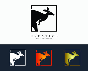 Set of colour kangaroo icon in square line, logo design template