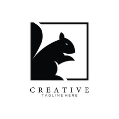 Black rabbit icon in square line, logo design template