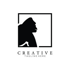 Black king kong icon in square line, logo design template