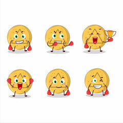 A sporty dalgona candy triangle boxing athlete cartoon mascot design