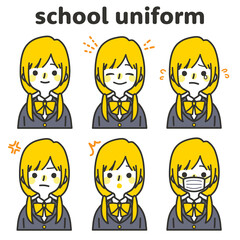 人物イラスト_女子高生表情セット_ツートン