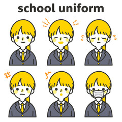 人物イラスト_女子高生表情セット_ツートン