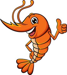 Cute shrimp cartoon giving thumb up