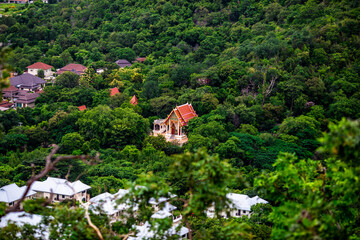 panoramic background of high mountain scenery, overlooking the atmosphere of the sea, trees and wind blowing in a cool blur, spontaneous beauty