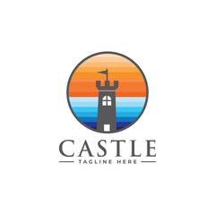 Authentic Castle tower and shield silhouette for real estate, protect systems