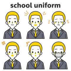 人物イラスト_男子高生表情セット_ツートン