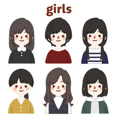 人物イラストセット_かわいい私服の女の子_主線無し