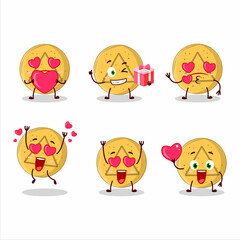 Dalgona candy triangle cartoon character with love cute emoticon