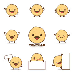 cute tortilla cartoon mascot illustration, with different facial expressions and poses