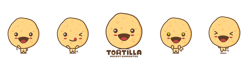cute tortilla cartoon mascot illustration, with different facial expressions and poses