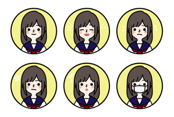 人物アイコン_女子高生表情セット