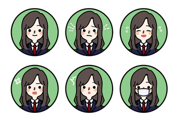 人物アイコン_女子高生表情セット