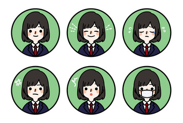 人物アイコン_女子高生表情セット