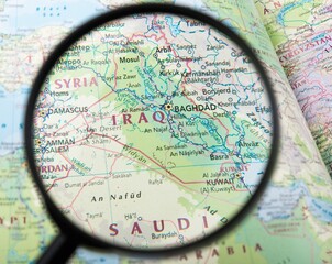 Magnifying Glass Over Iraq Map