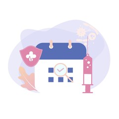 Vaccination, time to vaccinate and immunization campaign. Health care, medical treatment and protection from virus, illness and disease. Flat vector illustration for web template, banner, infographics