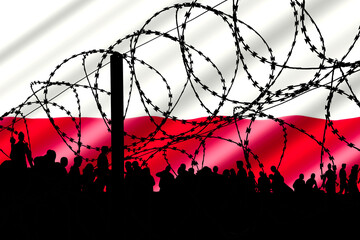 Polnische Flagge, Migration und Stacheldraht an der Grenze