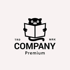 Cat Reading and Holding Book Logo Vector Icon Illustration