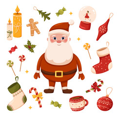 Naklejka premium A set of Christmas items, Santa Claus