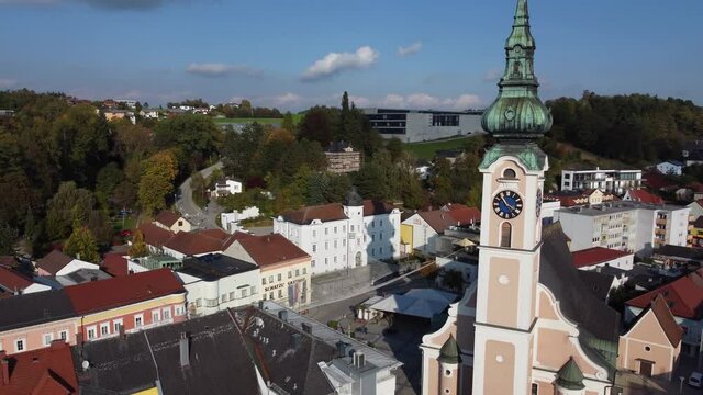 Grieskirchen, Austria- Urban Aerial over Baroque City Centre