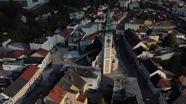 Grieskirchen, Austria- Urban Aerial over Baroque City Centre
