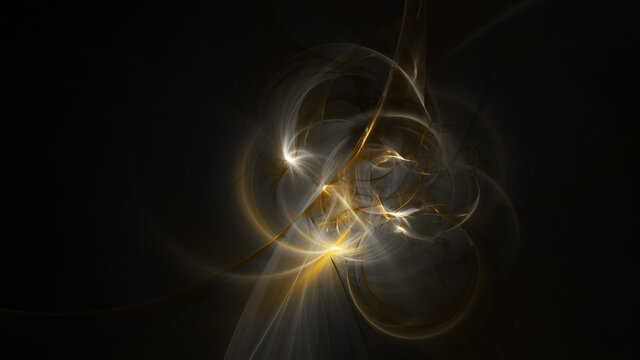 Abstract colorful golden glowing shapes. Fantasy light background. Digital fractal art. 3d rendering.