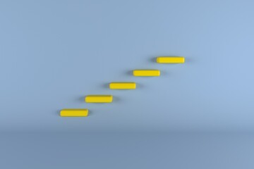 Concept of building success foundation. Yellow and red wooden block stacking as step stair, Success in business growth concept on pastel blue background

