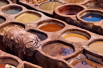 Old tannery in Fez, Morocco. The tanning industry in the city is considered one of the main tourist...