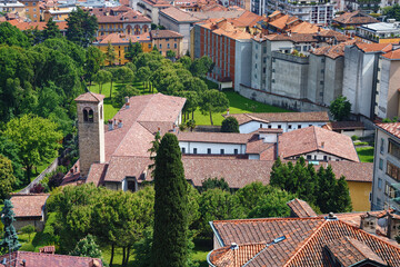View of the historical buildings in the Bergamo in northern Italy. Bergamo is a city in the Lombardy region.