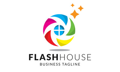 Flash House Colorful Photography Logo Design Vector Icon Symbol Illustration.