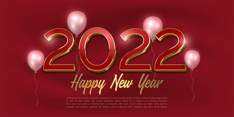 elegant banner happy new year 2022 with red theme decoration background