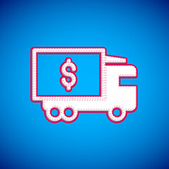 Fototapeta na wymiar White Armored truck icon isolated on blue background. Vector
