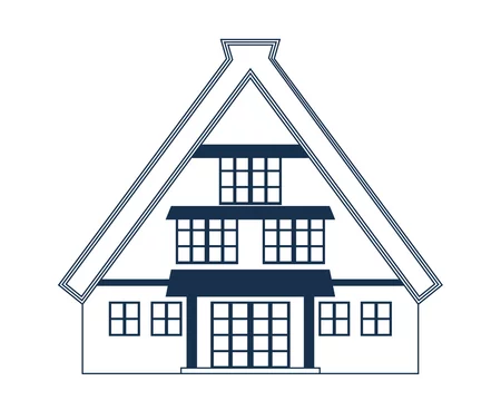 シンプルな1色白黒の線画のお店のイラスト 白川郷の古民家 合掌造りの住宅のイラスト Stock Vector Adobe Stock