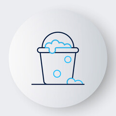 Line Bucket with foam and bubbles icon isolated on white background. Cleaning service concept. Colorful outline concept. Vector