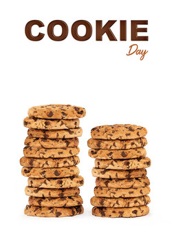Two stacks of cookies underneath sample text. National Cookie day poster design