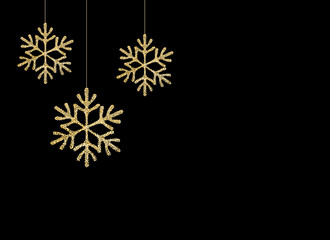 Glitter snowflakes ,Christmas golden decoration isolated  on png or transparent  background, space for text, sale banner template , New Year, Birthdays, illustration vector
