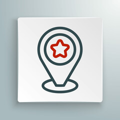 Obraz premium Line Map pointer with star icon isolated on white background. Star favorite pin map icon. Map markers. Colorful outline concept. Vector